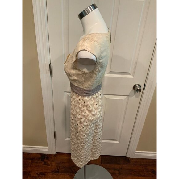 Floreat Anthropologie Cream & Tan Ruffle Embroidered Sleeveless Dress Size 0 - Picture 6 of 8